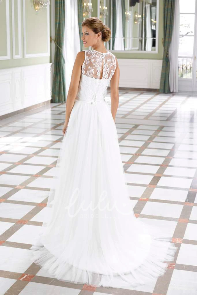 Lace A-Line Wedding Dress with Illusion Back and Court Train