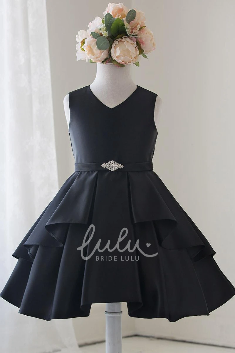 Beaded Satin Flower Girl Dress with Split Front Midi Length