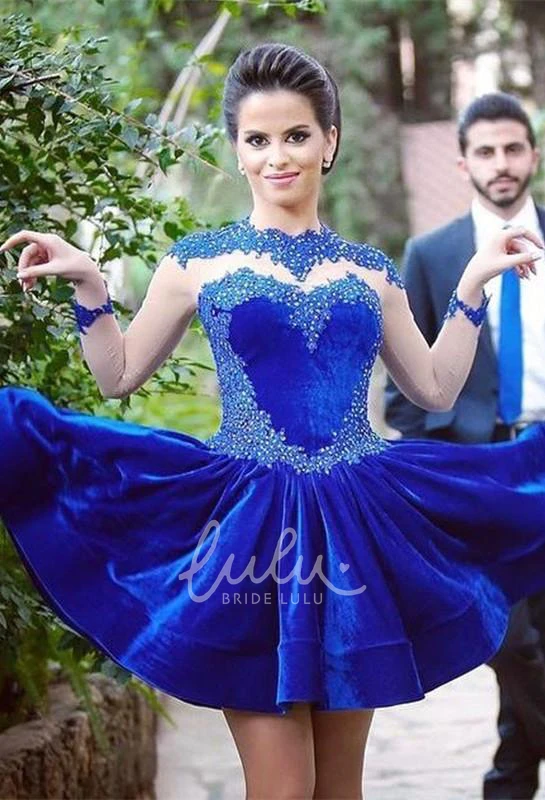 Elegant Royal Blue Long Sleeve Homecoming Dress with Appliques