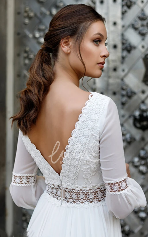 Scalloped Neckline A Line Chiffon Wedding Dress with Appliques Sexy Wedding Dress