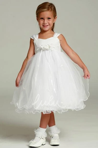 Tiered Tulle Satin Floral Tea-Length Girl Dress