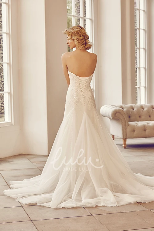 Beaded Strapless Tulle Wedding Dress with Court Train and Lace-Up Boho