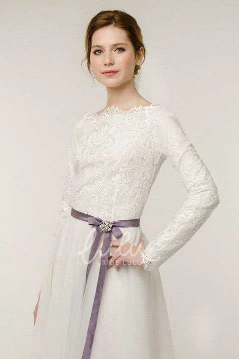 Long Sleeve Tulle Lace Wedding Dress for Women