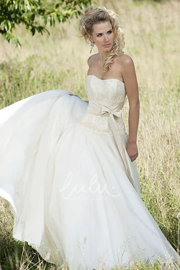 Chiffon Appliqued Wedding Dress with Bow Strapless Long