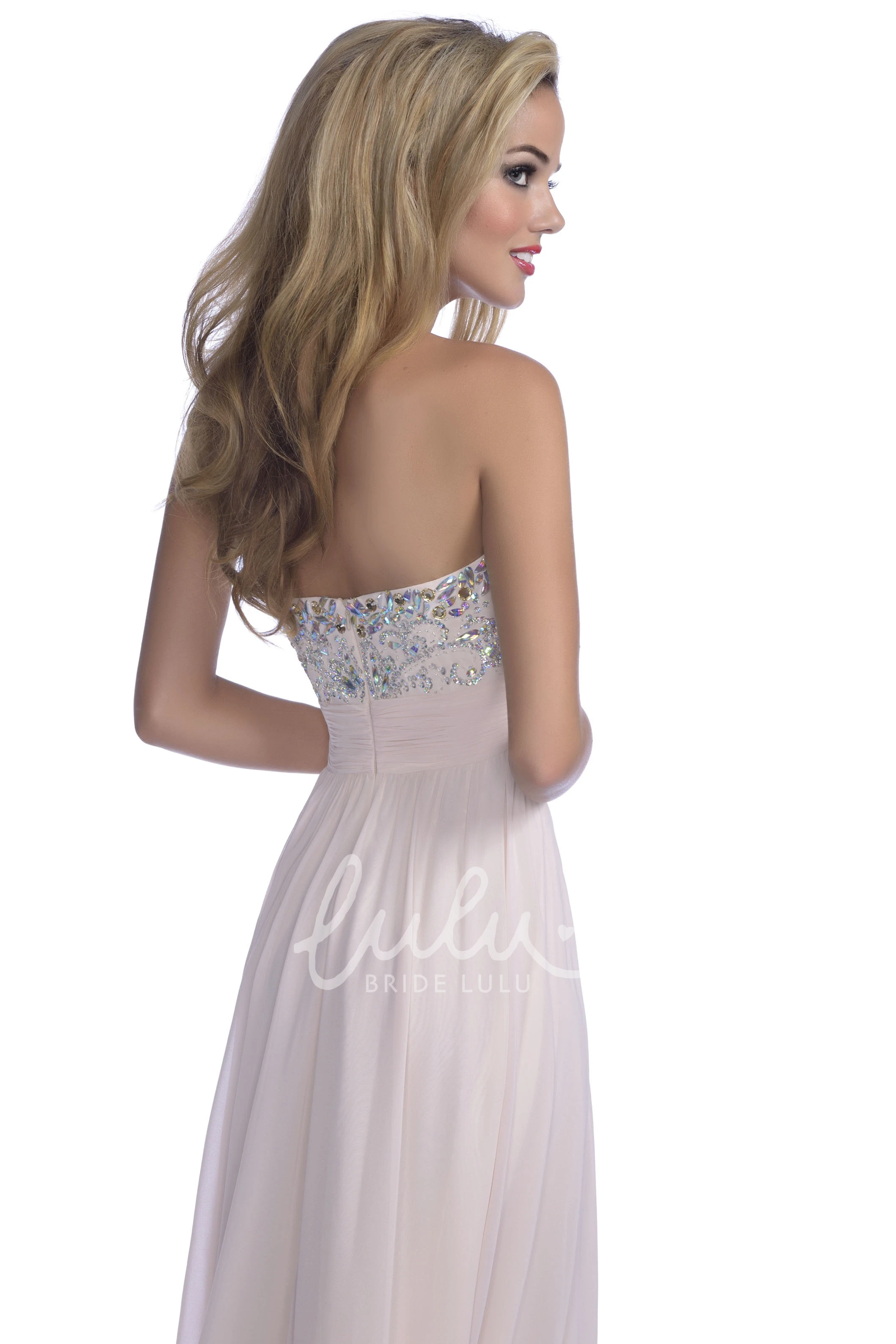 Crystal A-Line Sweetheart Prom Dress Classy Chiffon Formal Dress