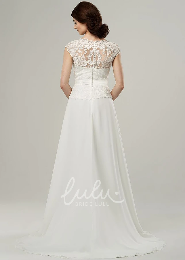 Jewel Cap-Sleeve Chiffon Wedding Dress with Appliques Simple Wedding Dress