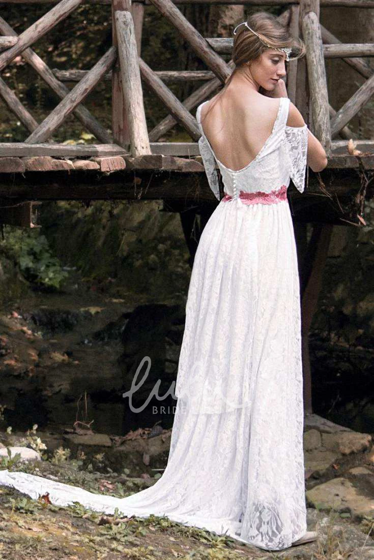 Vintage Lace Wedding Dress with Low-V Back and Sweep Train