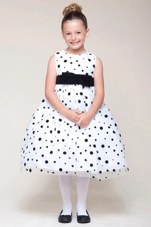 Sleeveless Tea-Length Floral Girl Dress with Bow