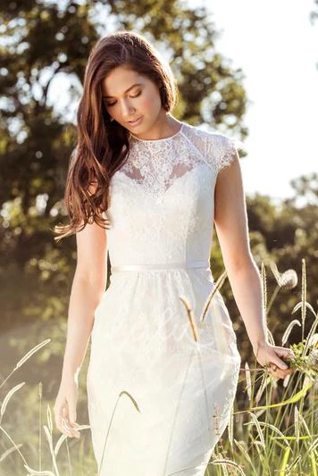 Sleeveless Lace Wedding Dress with Illusion and Appliques Scoop-Neck Floor-Length Sheath Gown