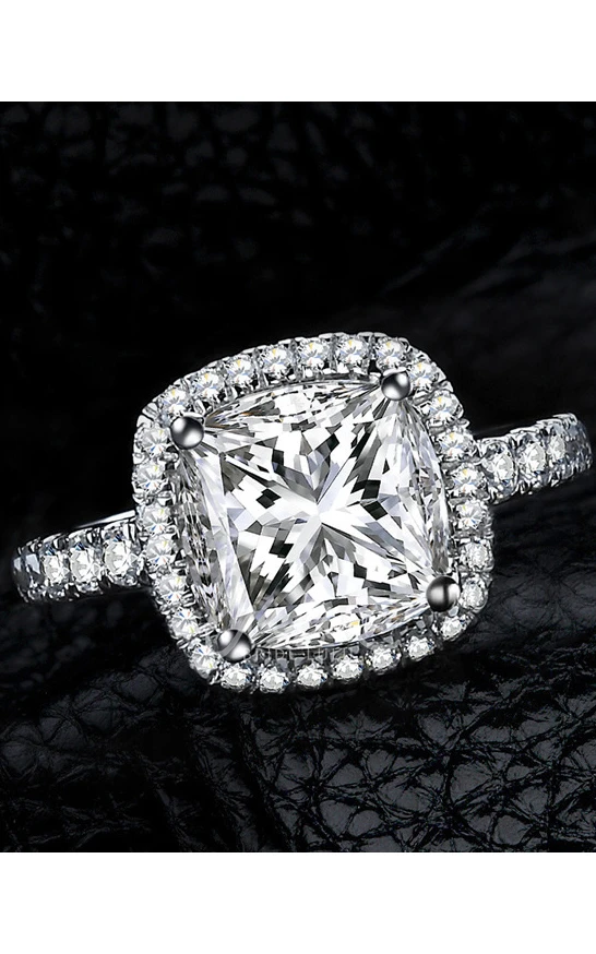 Halo Cushion Cut 925 Silver Bridal Wedding Rings