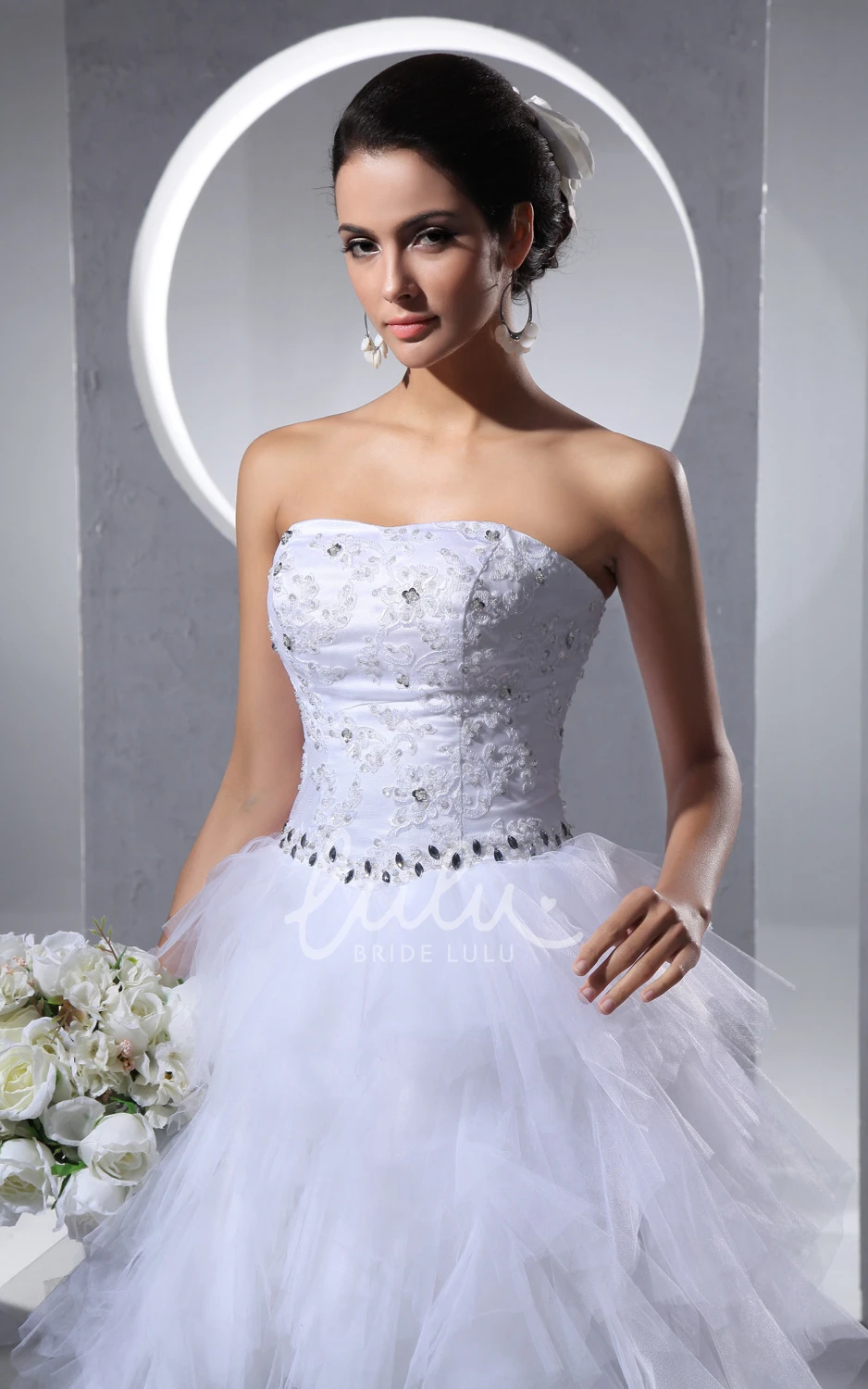Tulle Crystal Ruffles Midi Wedding Dress
