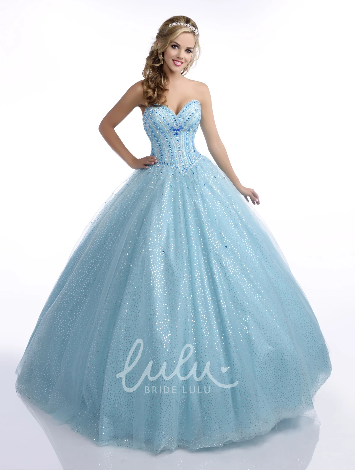 Sweetheart Sleeveless Ball Gown with Sequins and Crystal Detailing Formal Dress