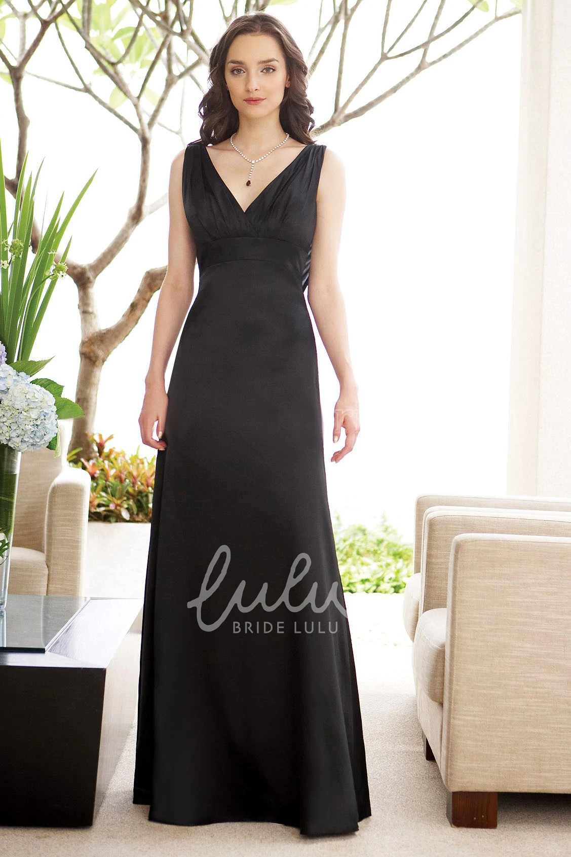 Sleeveless A-Line Bridesmaid Dress with Draped Back Flowy Bridesmaid Dress