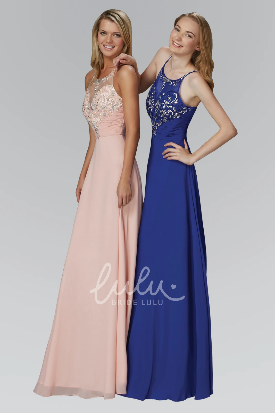 Spaghetti Sleeveless Chiffon Sheath Prom Dress with Beading and Floor-Length