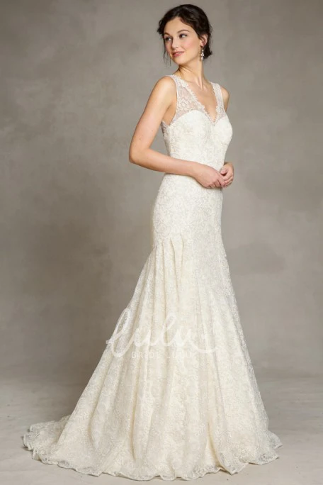 V-Neck Lace Floor-Length Wedding Dress Romantic Bridal Gown