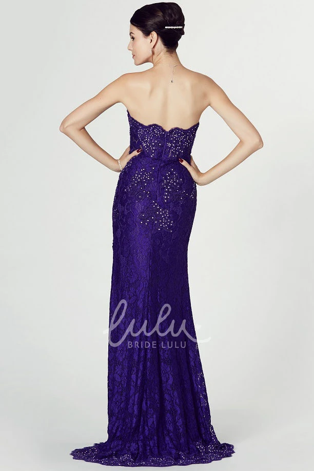 Lace Prom Dress with Beaded Strapless and Split Front Bridesmaid Dress