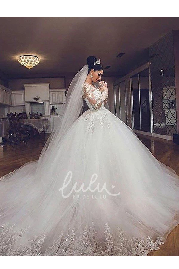 Lace Tulle V-Neck Ball Gown Wedding Dress