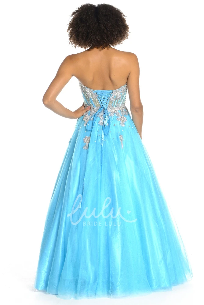 Sweetheart A-Line Beaded Tulle&Satin Prom Dress with Pleats Floor Length