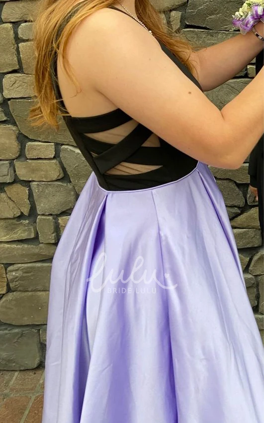 Satin A-Line Open Back Formal Formal Dress with Scoop Neckline