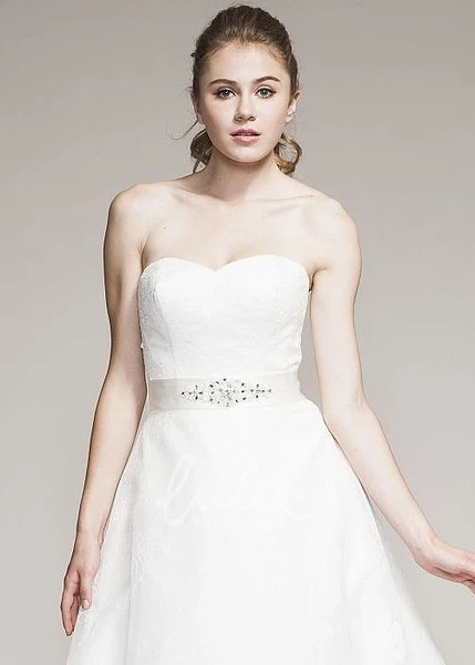A-Line Lace Wedding Dress with Sweetheart Neckline and Jeweled Appliques