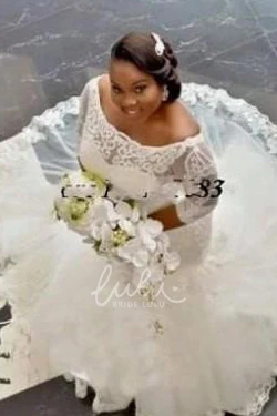 Off-the-shoulder Lace Mermaid Wedding Dress with Trumpet Skirt and Button and Lace-up Corset Back