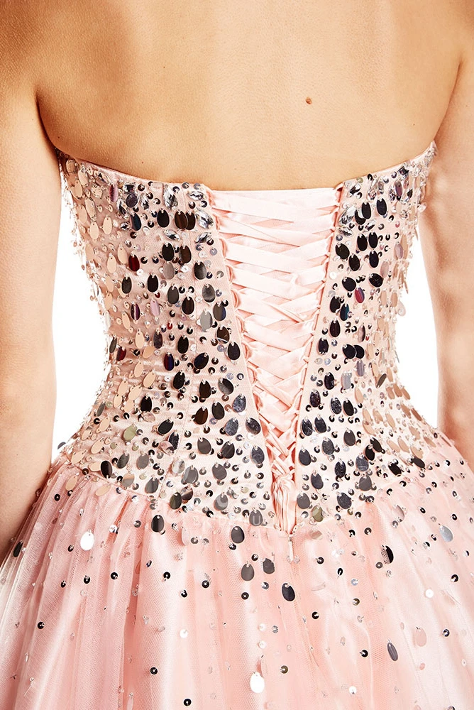 Sweetheart Sequined Tulle Prom Dress A-Line Long Sleeveless Women