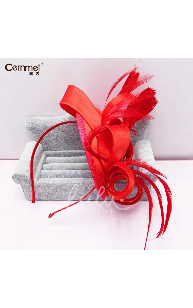 Europe Sapphire Blue Satin Hair Band Bridal Wedding Dress with Red Headdress