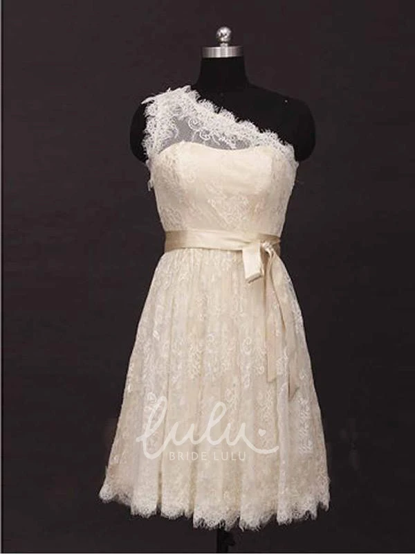 Sleeveless Lace One-Shoulder Bridesmaid Dress in A-Line Style