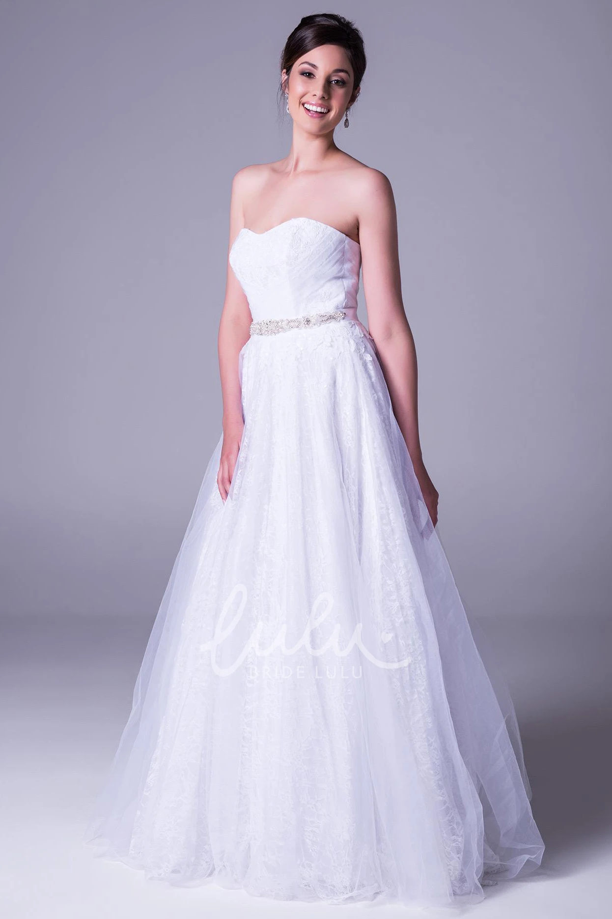 Jeweled Tulle Wedding Dress with Ruching and Bow A-Line Sweetheart Jeweled Ruched Wedding Dress