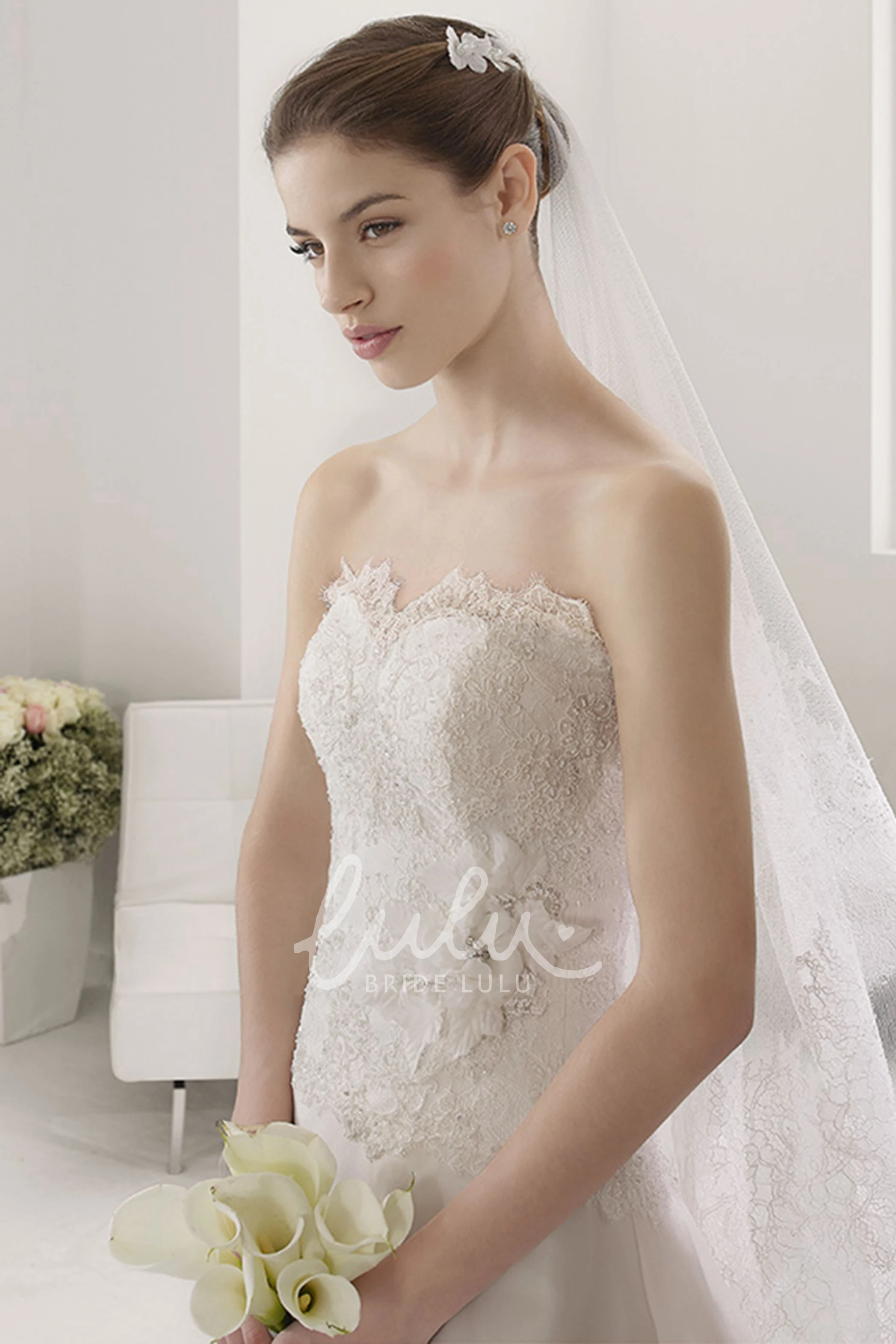 A-line Tulle Wedding Dress with Sweetheart Neckline and Lace Top