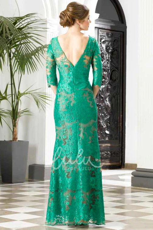Sheath Lace Appliques Floor-Length Dress with Low-V Back Bridesmaid Dress