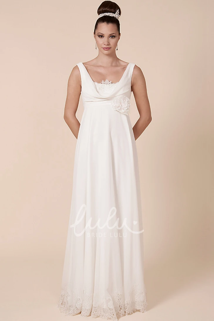 Sleeveless Cowl-Neck Empire Chiffon Wedding Dress Lace Floor-Length