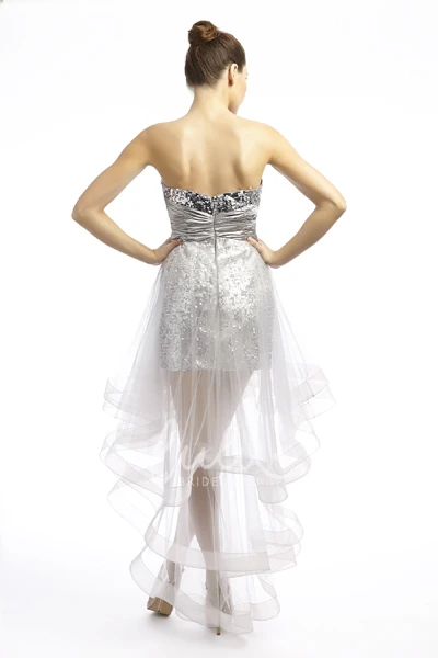 Sheath Ruched Sweetheart Sleeveless Prom Dress Floor-Length with Tiers and Sequins