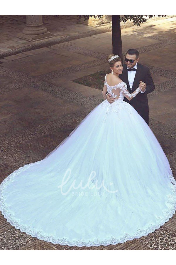Illusion Ball Gown Wedding Dress with Off-the-shoulder Lace Bodice