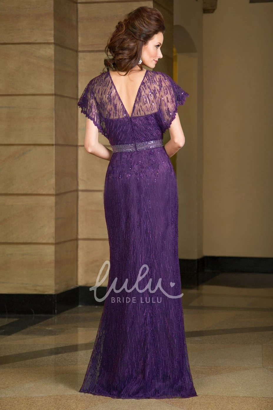 Sequin V-Neck Mother of the Bride Dress with Short Sleeves Elegant Formal Dress