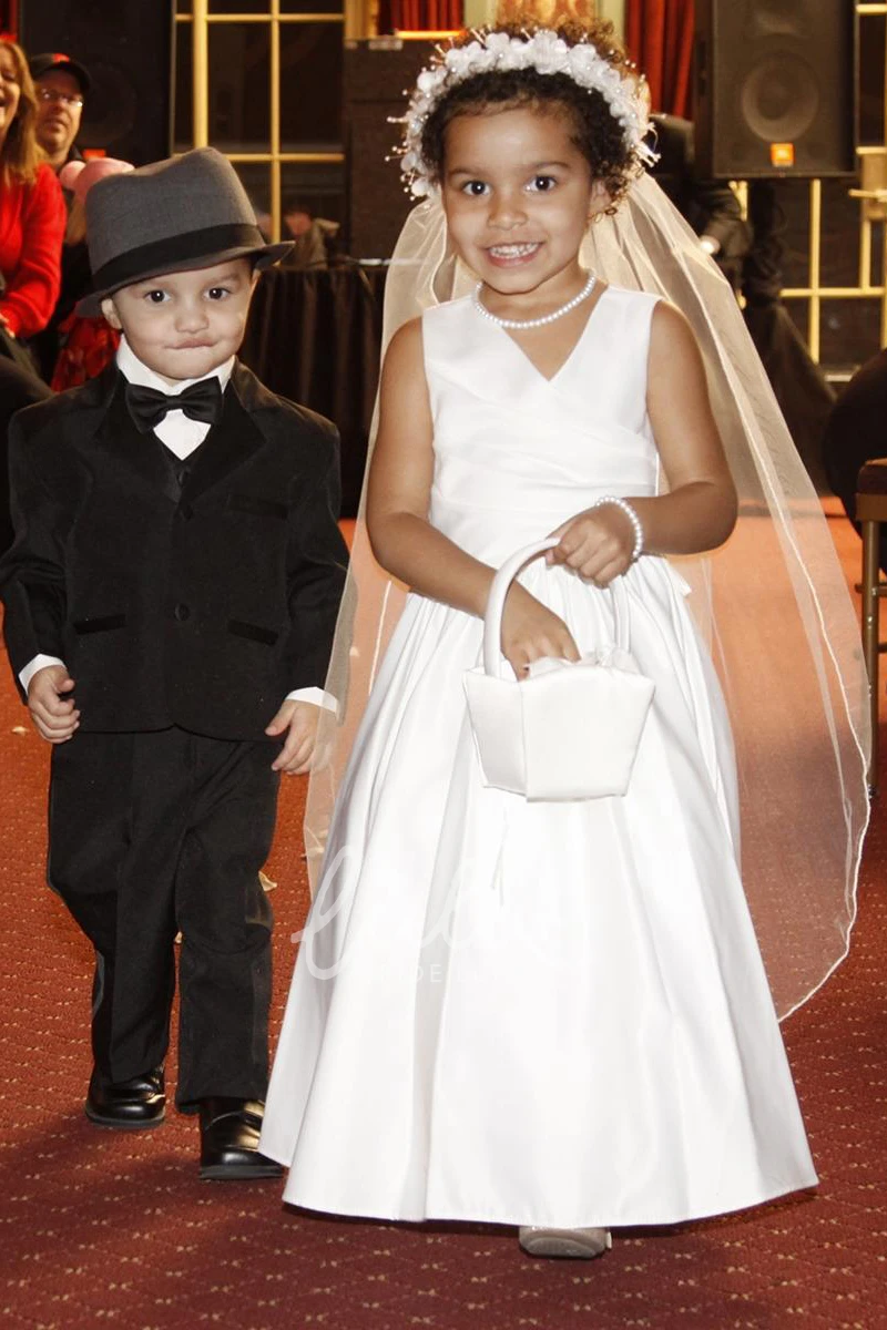 Ankle-Length Tiered Satin V-Neck Prom Dress Flowy & Elegant