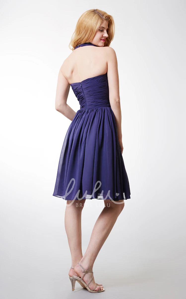 Halter Chiffon Dress with Cummerbund Waist and Swirling Skirts Cute Bridesmaid Dress