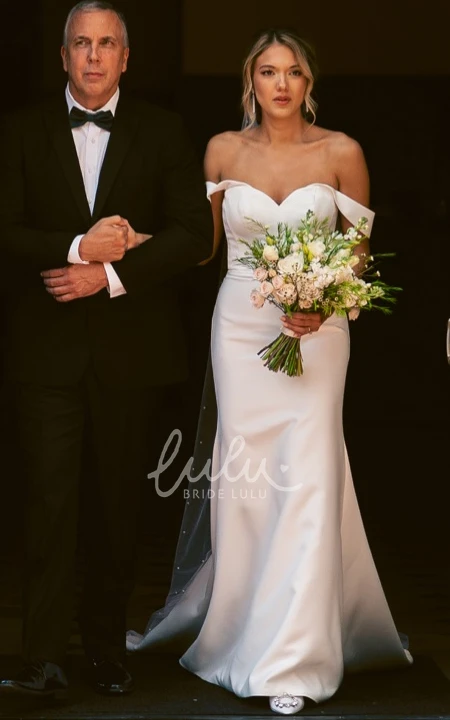 Off-Shoulder Illusion Back Satin Country Wedding Dress