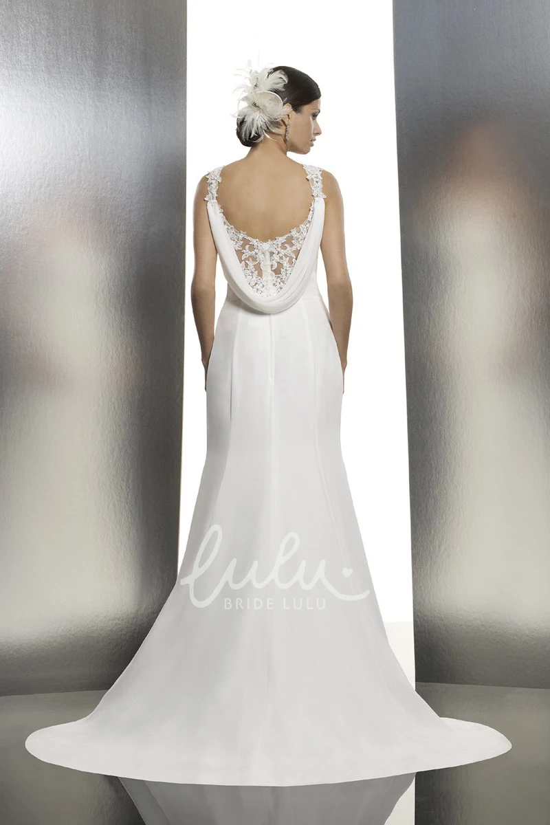 Satin V-Neck Wedding Dress with Lace and Low-V Back