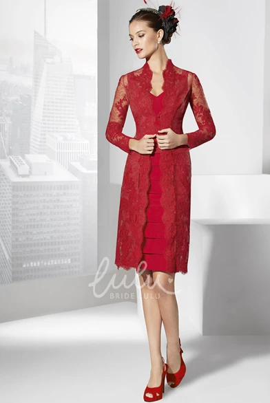 Lace Knee-Length Prom Dress with Jacket Long Sleeve Appliques