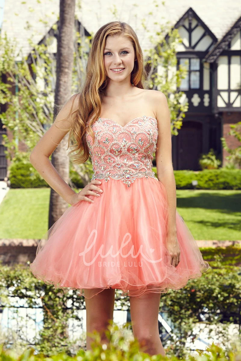 Sweetheart Sleeveless A-Line Tulle Satin Dress with Beading and Ruffles