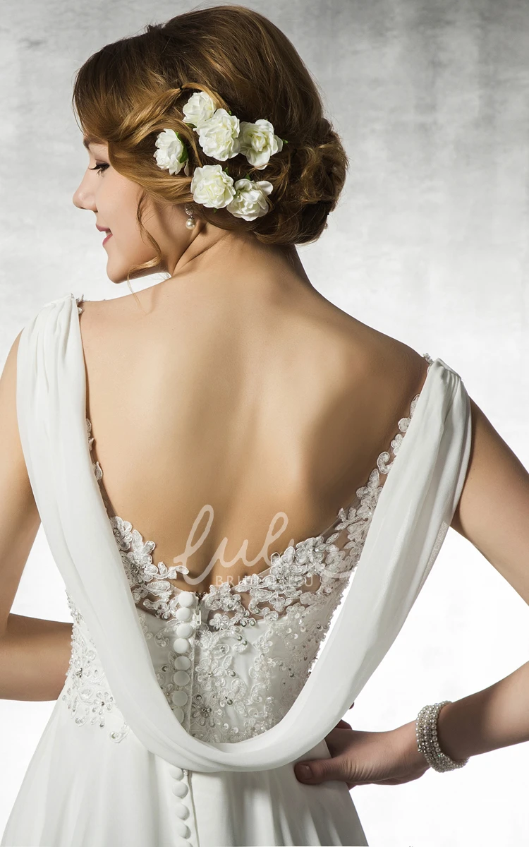 Lace and Beaded A-Line Chiffon Empire Dress with Cowl Back Elegant