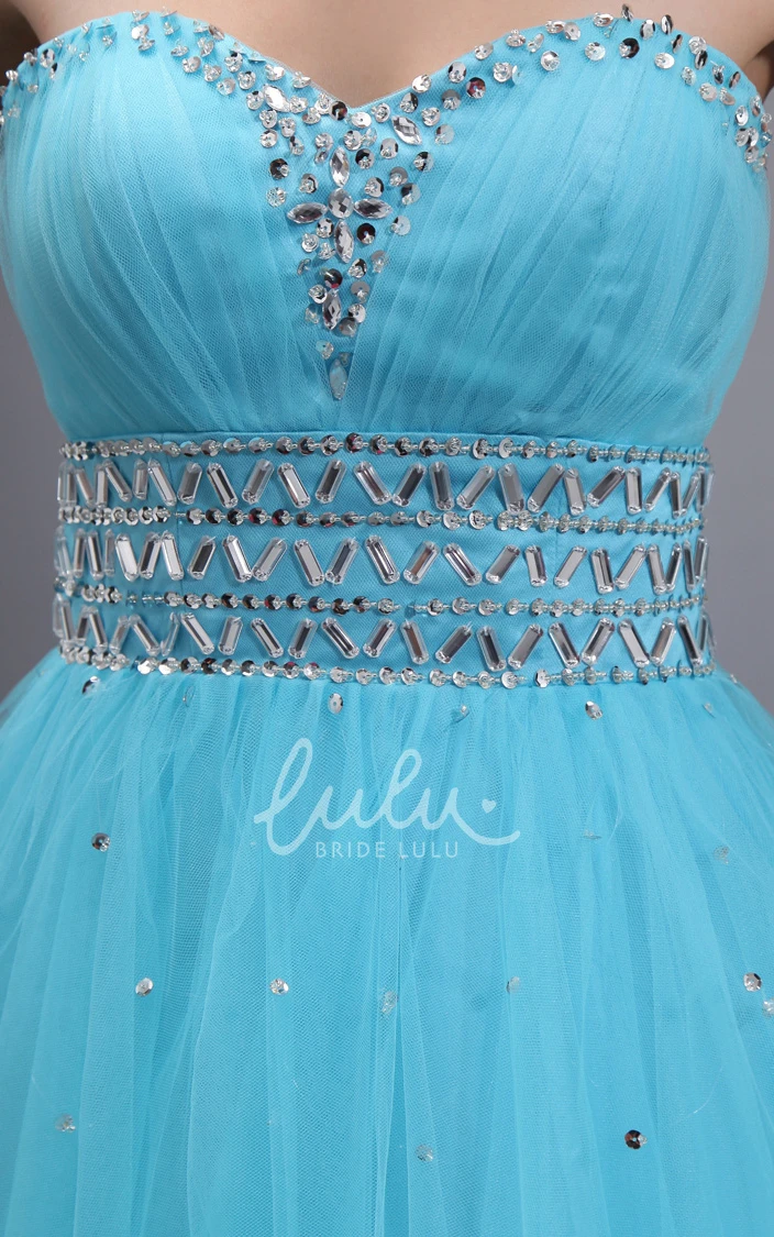Empire Beaded Tulle Formal Dress with Pleats and Sweetheart Neckline
