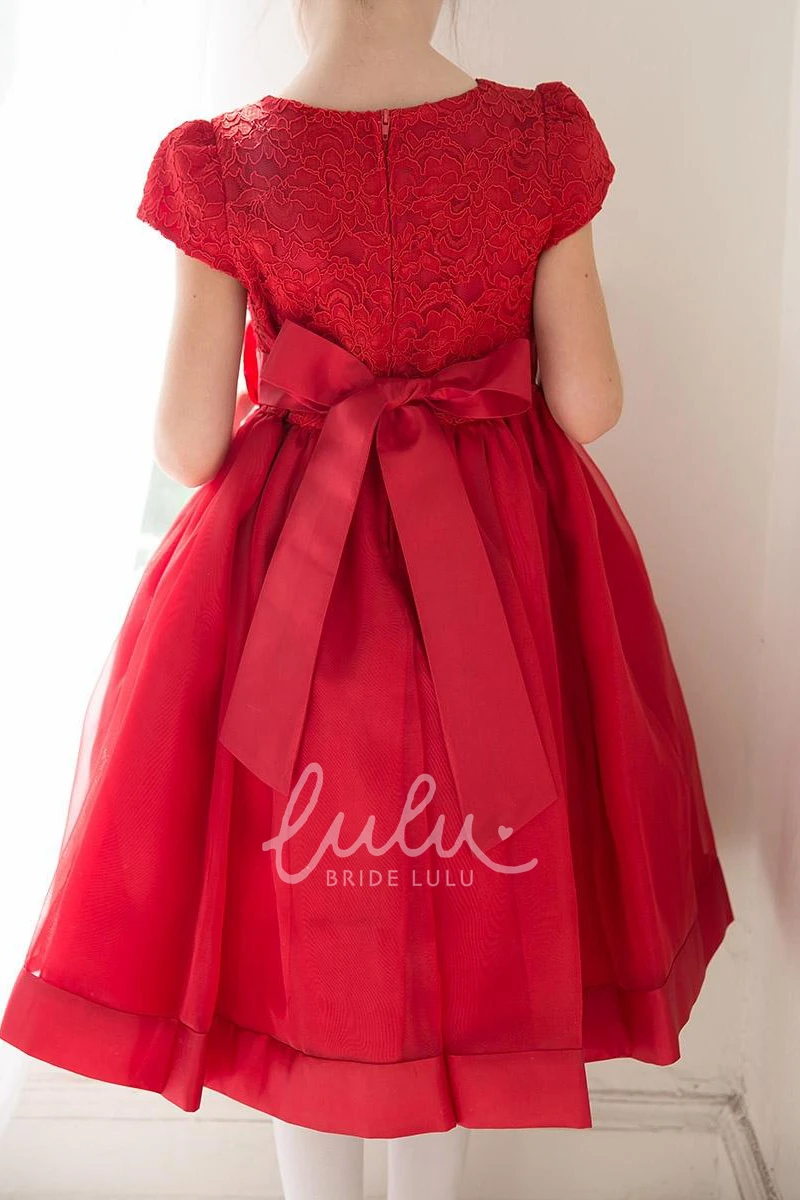 Floral Lace & Organza Tea-Length Flower Girl Dress Unique Bridesmaid Dress