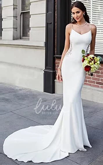 Satin Mermaid Wedding Dress with Open Back and Appliques Elegant Wedding Dress with Sexy Touch