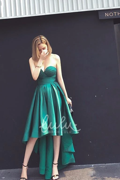 Sexy Strapless Satin High-Low Gown with Ruching Unique Prom Dress