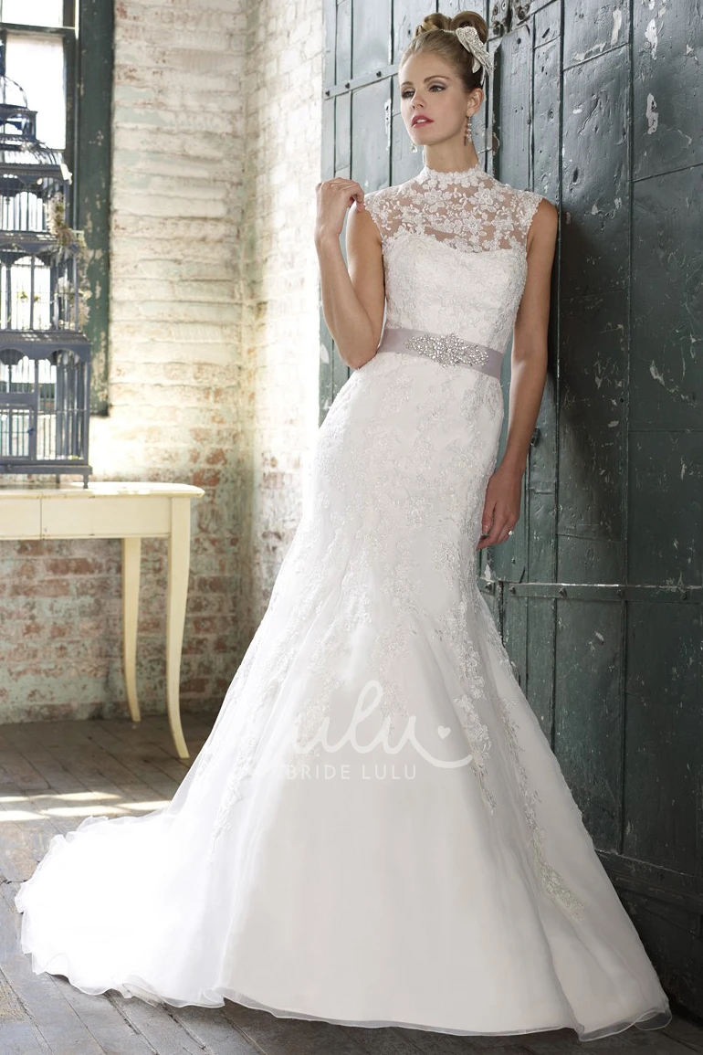 Halter Lace Mermaid Wedding Dress with Appliques Waist Jewelry and Backless Style