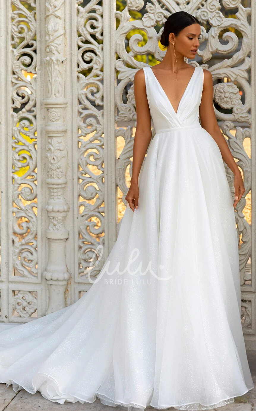 Chiffon V-neck Ball Gown Wedding Dress with Sash Modern & Elegant