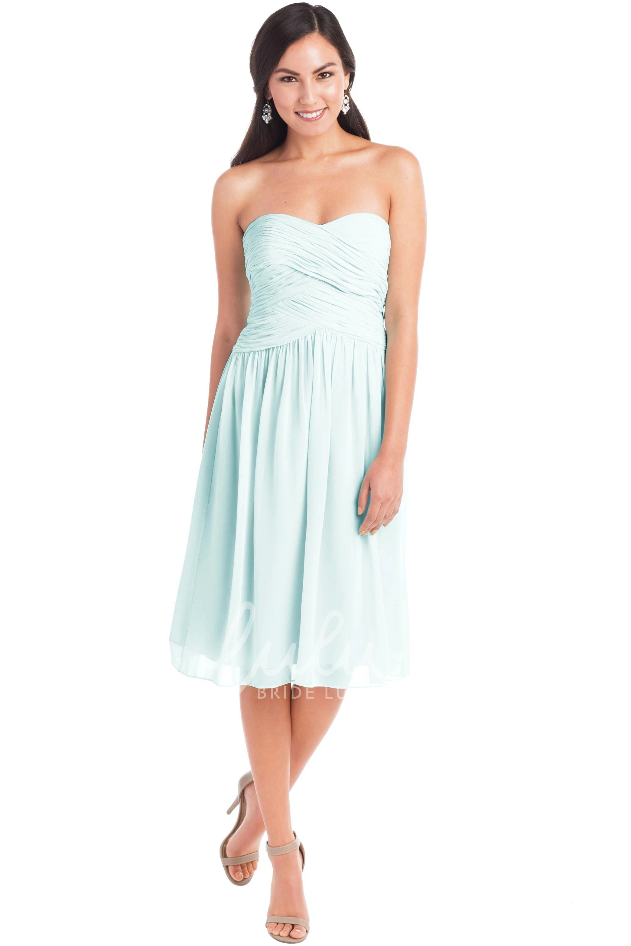 Tea-Length Sweetheart Sleeveless Chiffon Convertible Bridesmaid Dress Criss-Cross Muti-Color