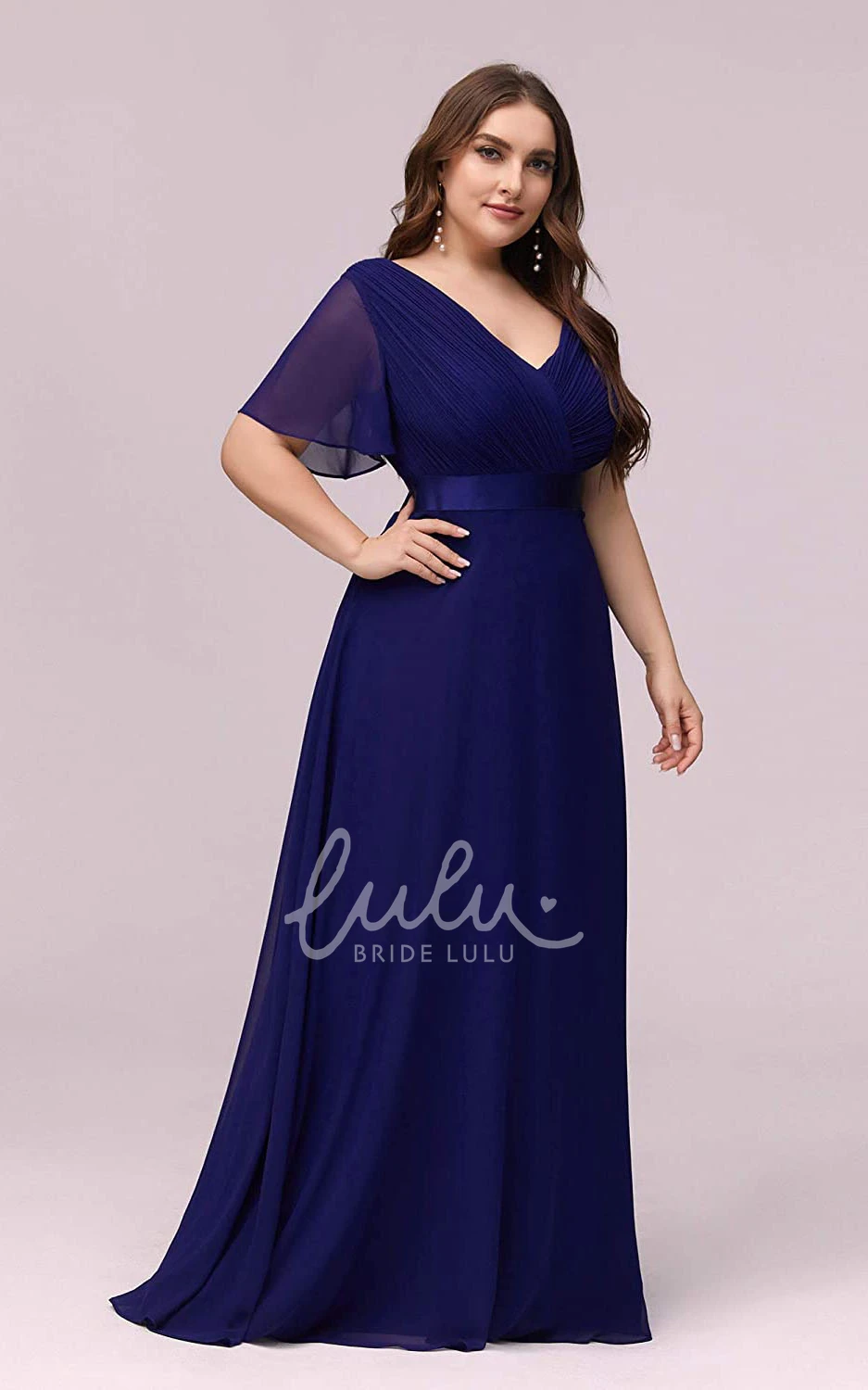 Chiffon V-Neck A-Line Mother Dress with Criss Cross Casual & Elegant